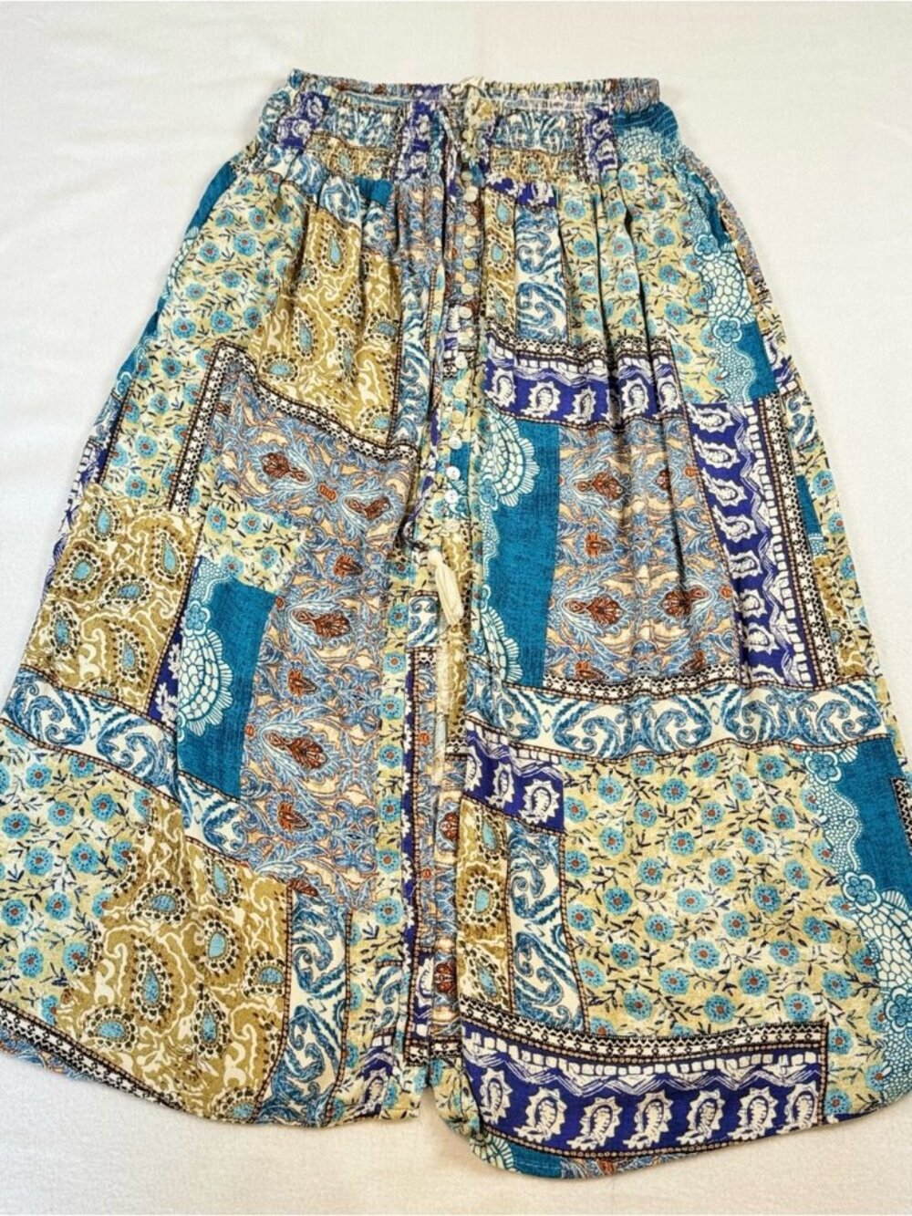 Christian Siriano Patchwork Maxi Skirt in Teal, Blue & Gold